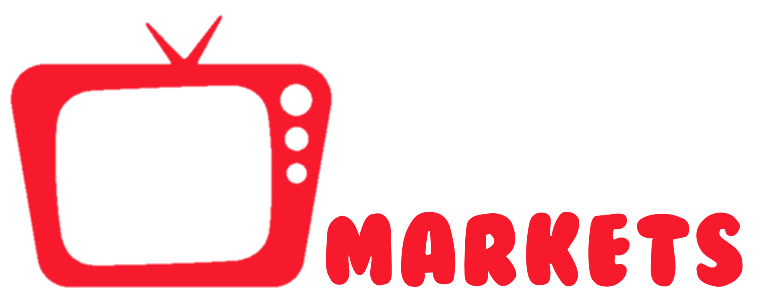 Logo with a red TV icon and play button on the left. To the right, IPTV is written in large white letters, and MARKETS is in bold red text below. The background is light gray.